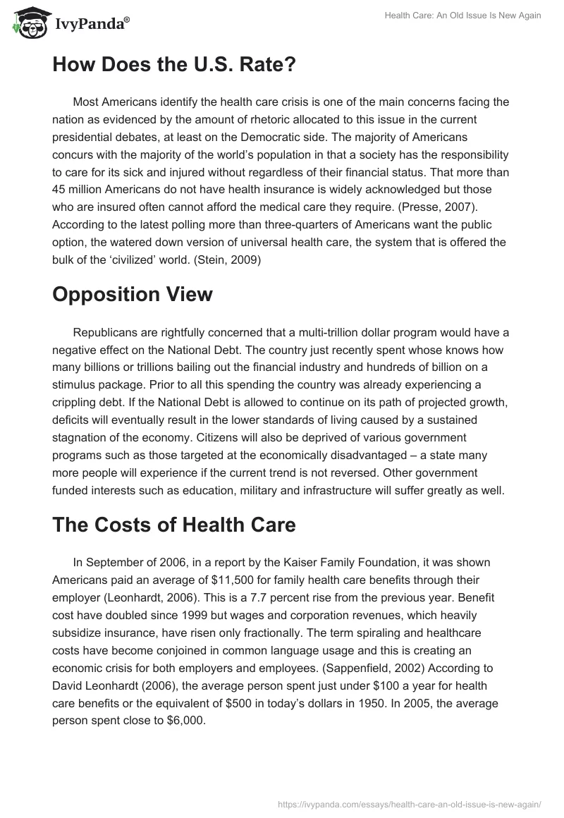 Health Care: An Old Issue Is New Again. Page 2