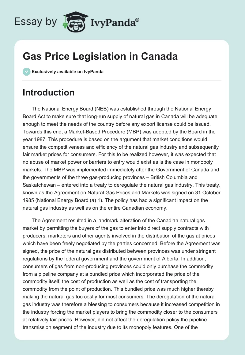 Gas Price Legislation in Canada. Page 1