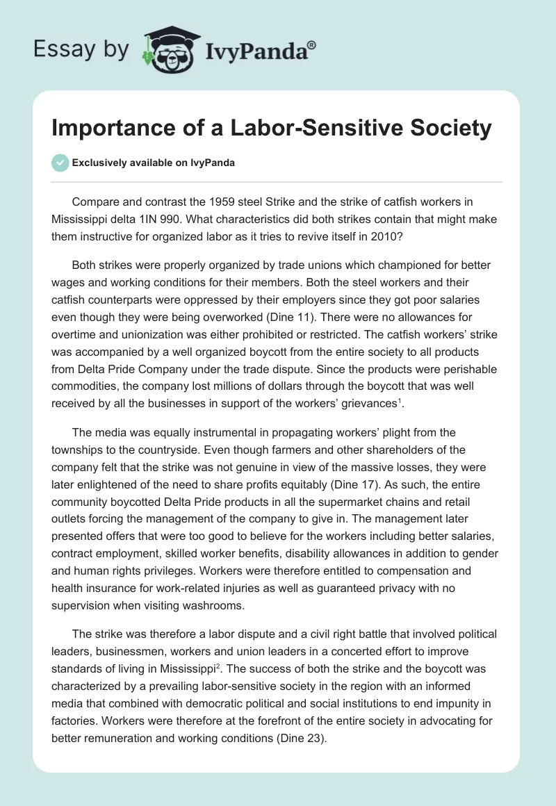 Importance of a Labor-Sensitive Society. Page 1