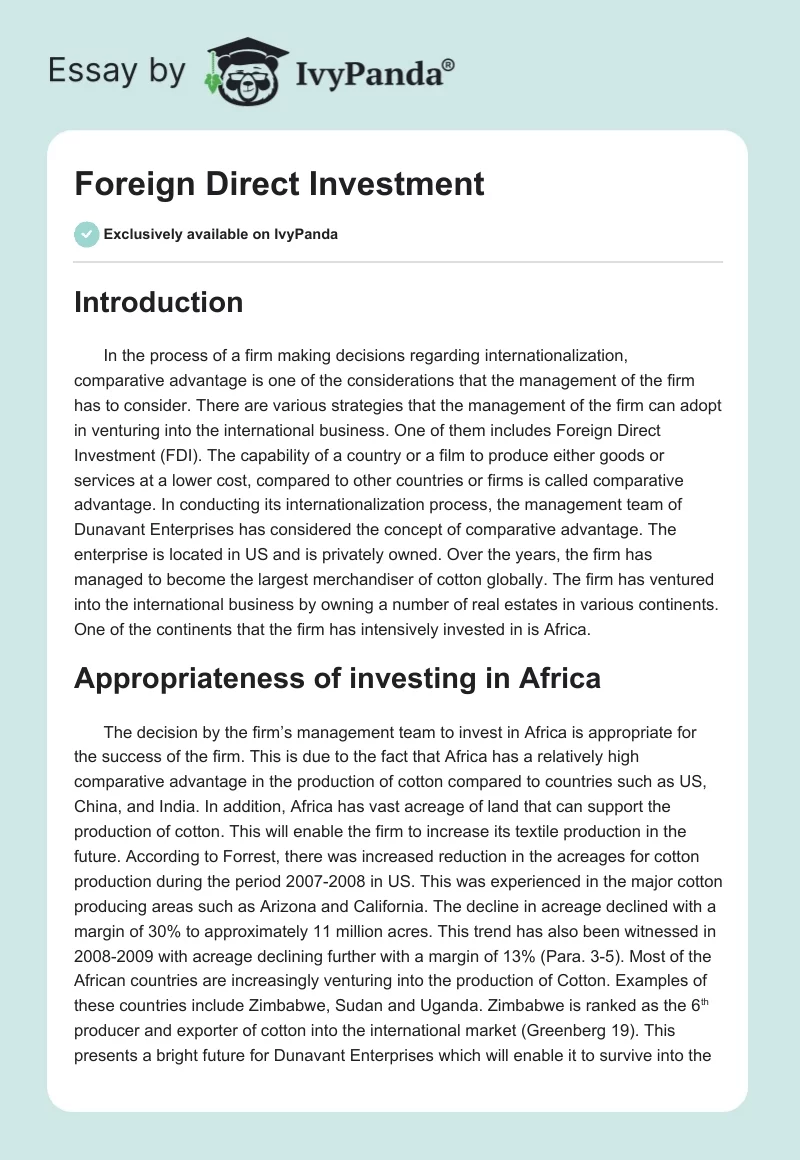 Foreign Direct Investment. Page 1
