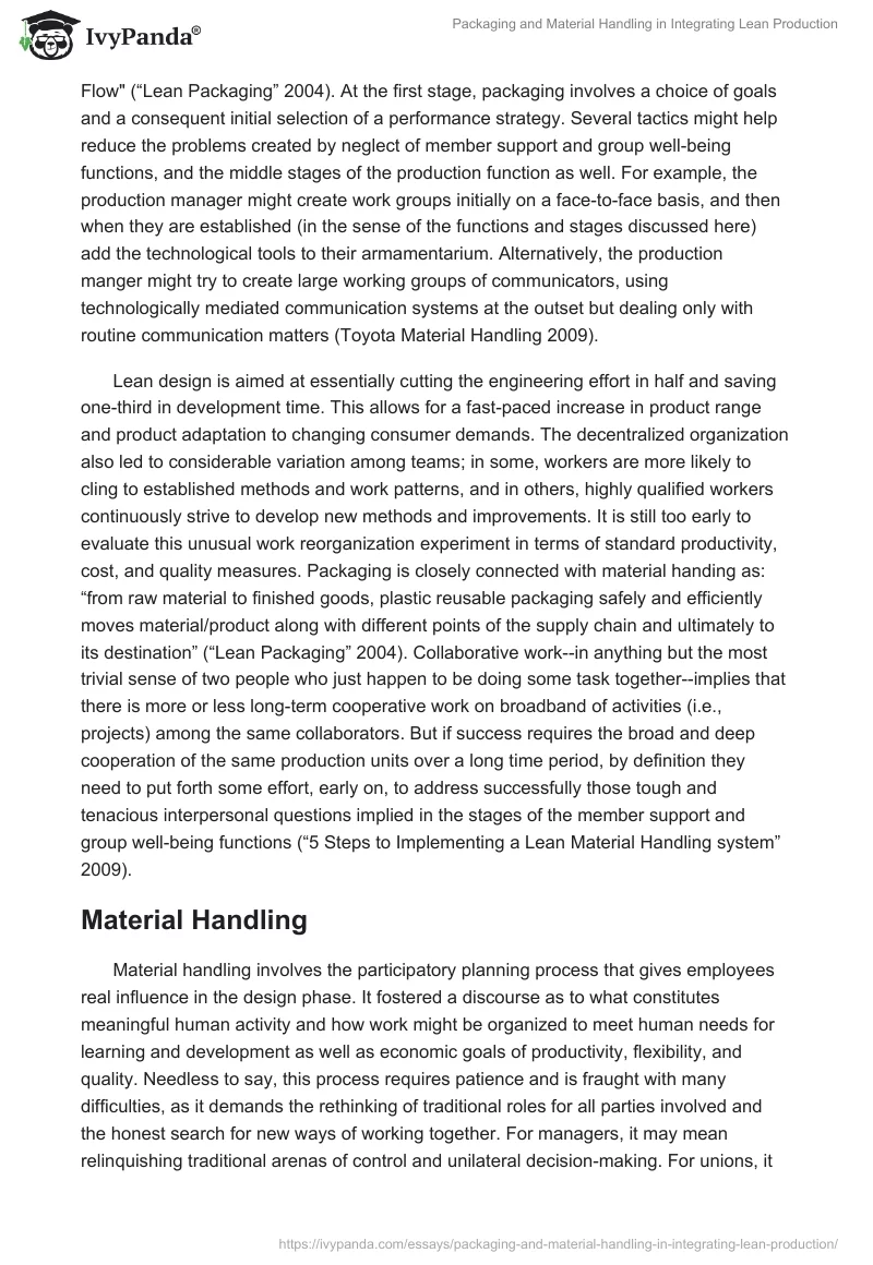 Packaging and Material Handling in Integrating Lean Production. Page 2