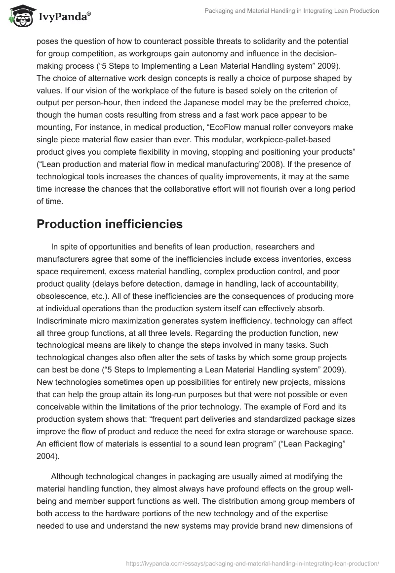 Packaging and Material Handling in Integrating Lean Production. Page 3
