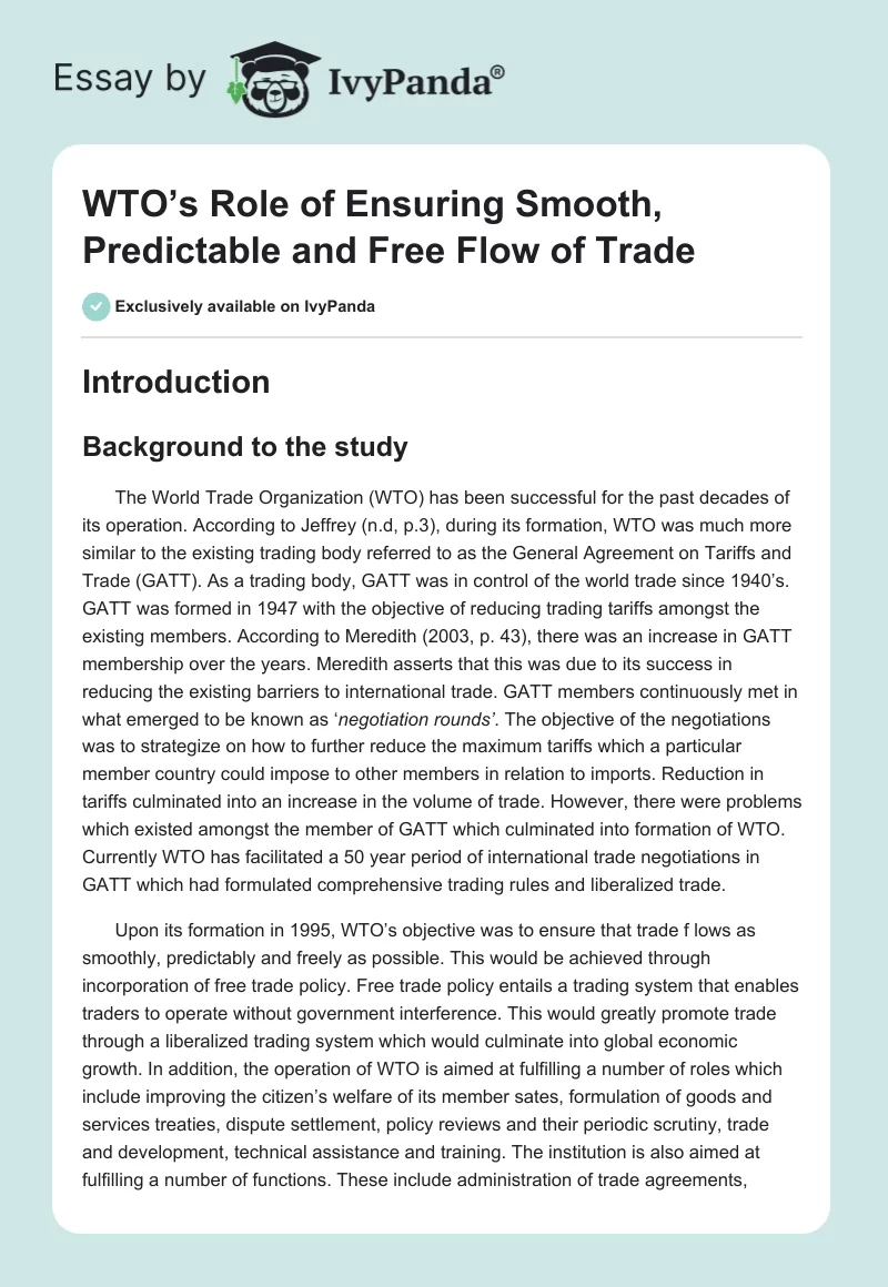 WTO’s Role of Ensuring Smooth, Predictable and Free Flow of Trade. Page 1