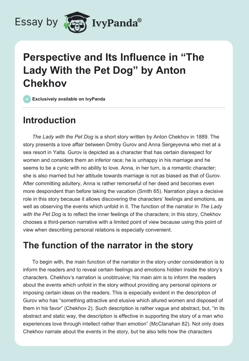 Perspective and Its Influence in “The Lady With the Pet Dog” by Anton Chekhov. Page 1