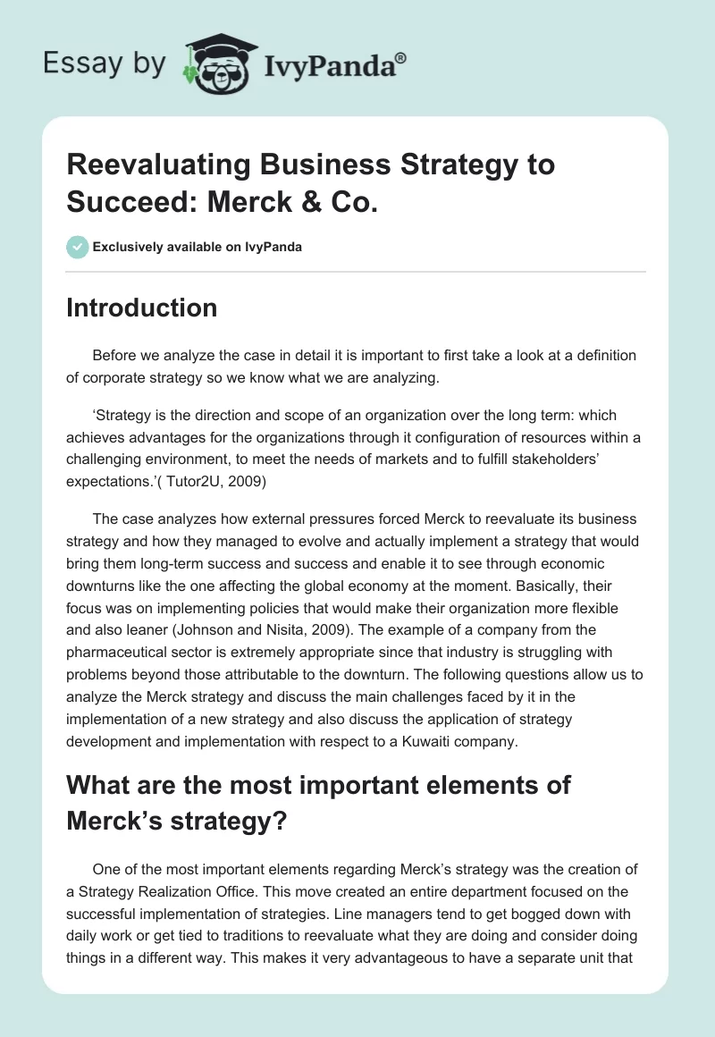 Reevaluating Business Strategy to Succeed: Merck & Co.. Page 1