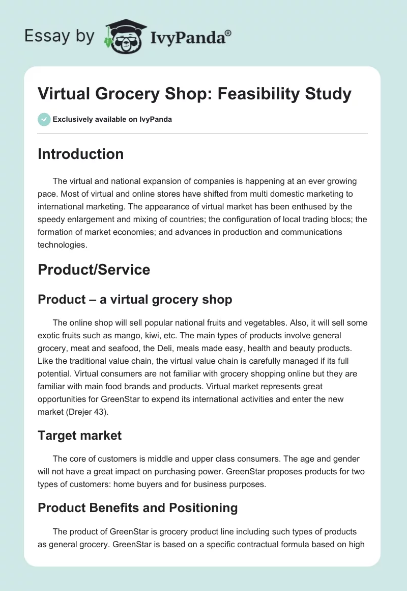 Virtual Grocery Shop: Feasibility Study. Page 1
