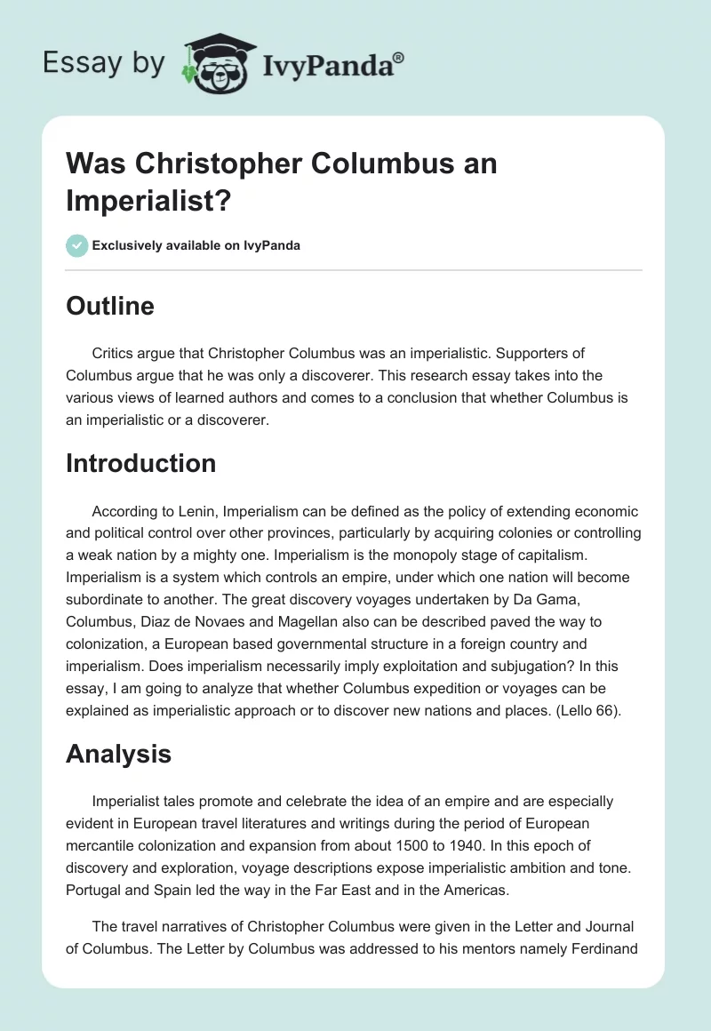 Was Christopher Columbus an Imperialist?. Page 1