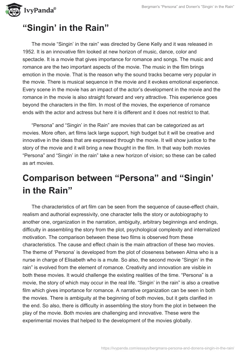 Bergman's “Persona” and Donen's “Singin’ in the Rain”. Page 3
