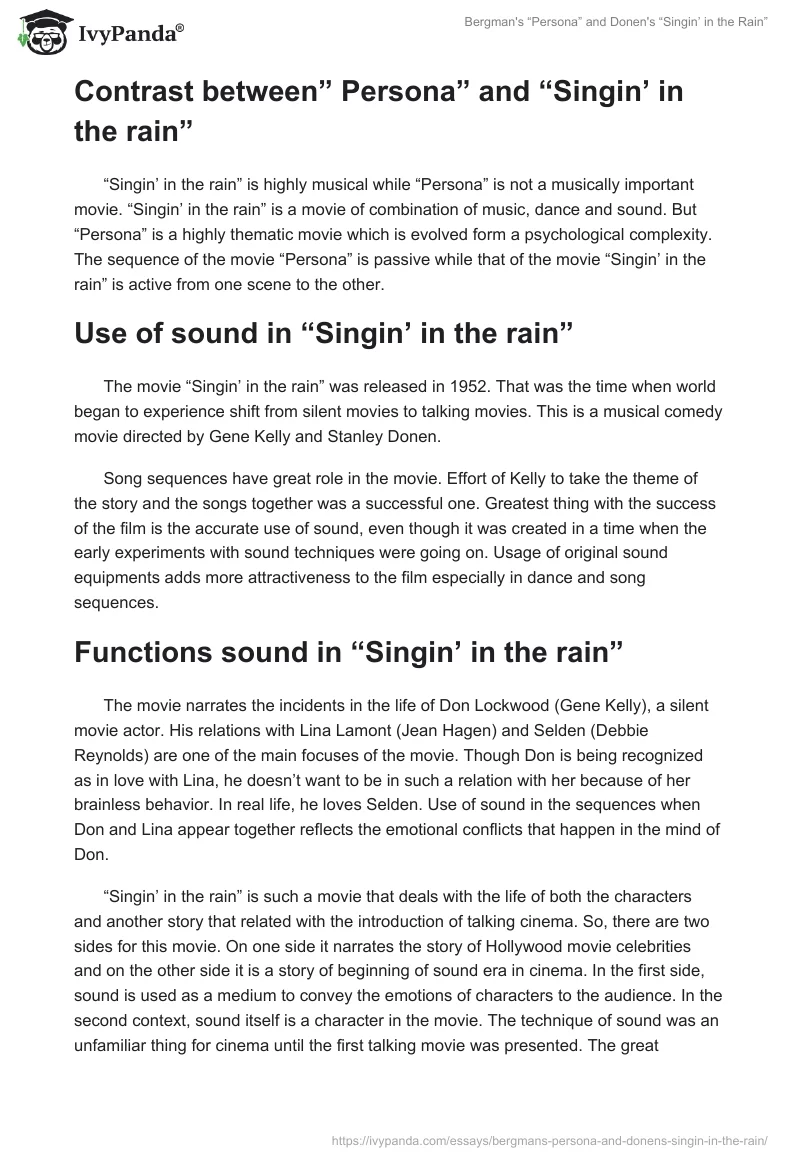 Bergman's “Persona” and Donen's “Singin’ in the Rain”. Page 4