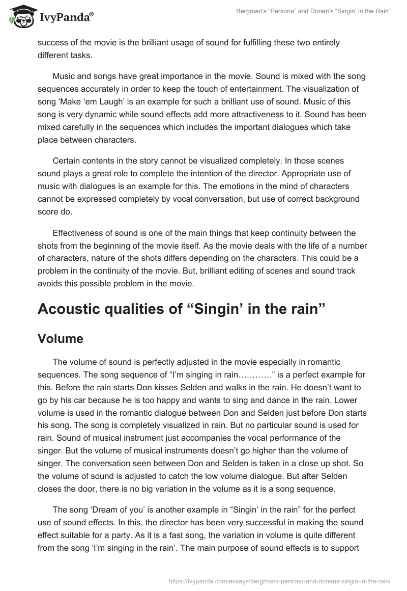 Bergman's “Persona” and Donen's “Singin’ in the Rain”. Page 5