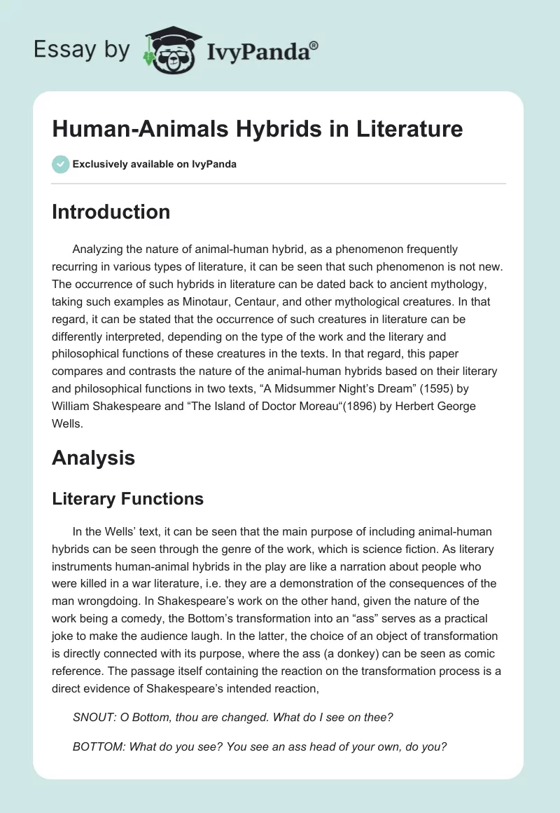 Human-Animals Hybrids in Literature. Page 1
