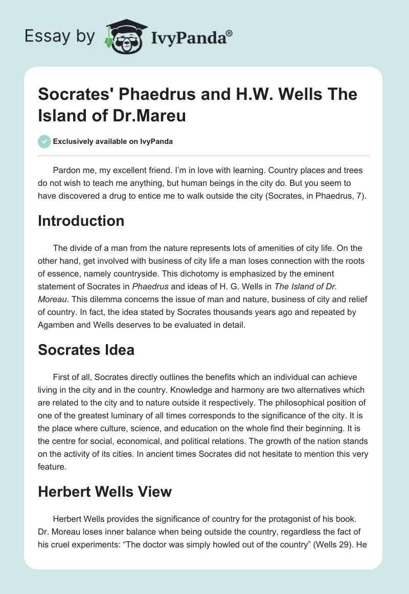 Socrates' "Phaedrus" and H.W. Wells "The Island of Dr.Mareu". Page 1