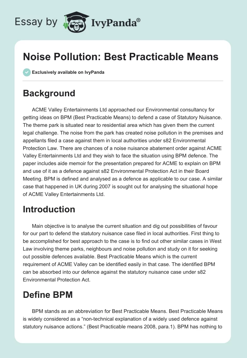 Noise Pollution: Best Practicable Means. Page 1
