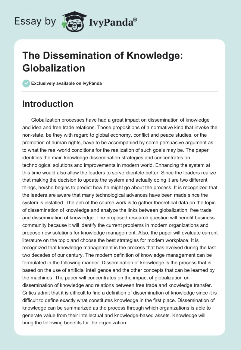 The Dissemination of Knowledge: Globalization. Page 1