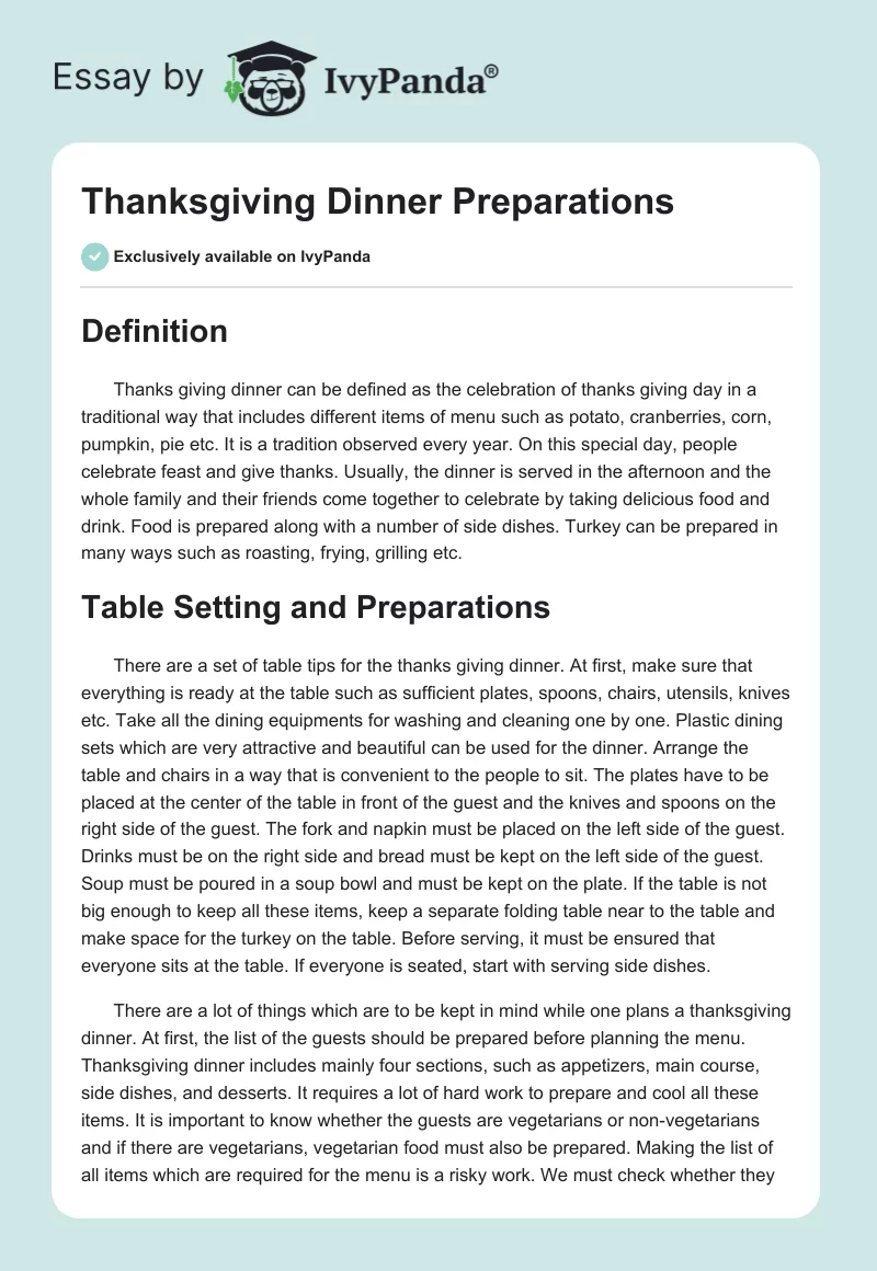 Thanksgiving Dinner Preparations. Page 1