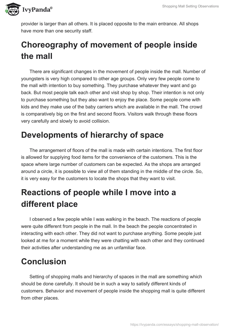 Shopping Mall Setting Observations. Page 2