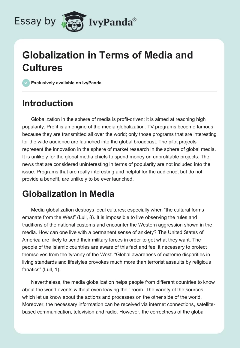 Globalization in Terms of Media and Cultures. Page 1