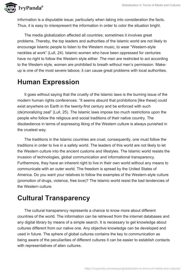 Globalization in Terms of Media and Cultures. Page 2