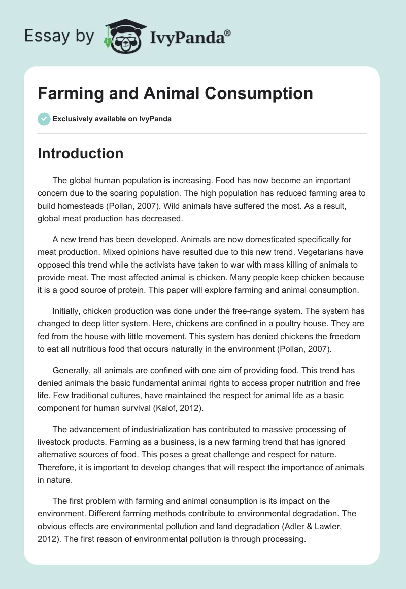 Farming and Animal Consumption. Page 1