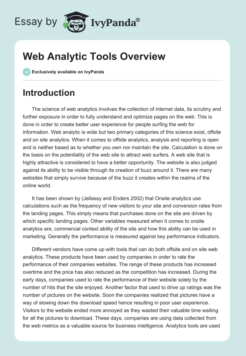 Web Analytic Tools Overview. Page 1