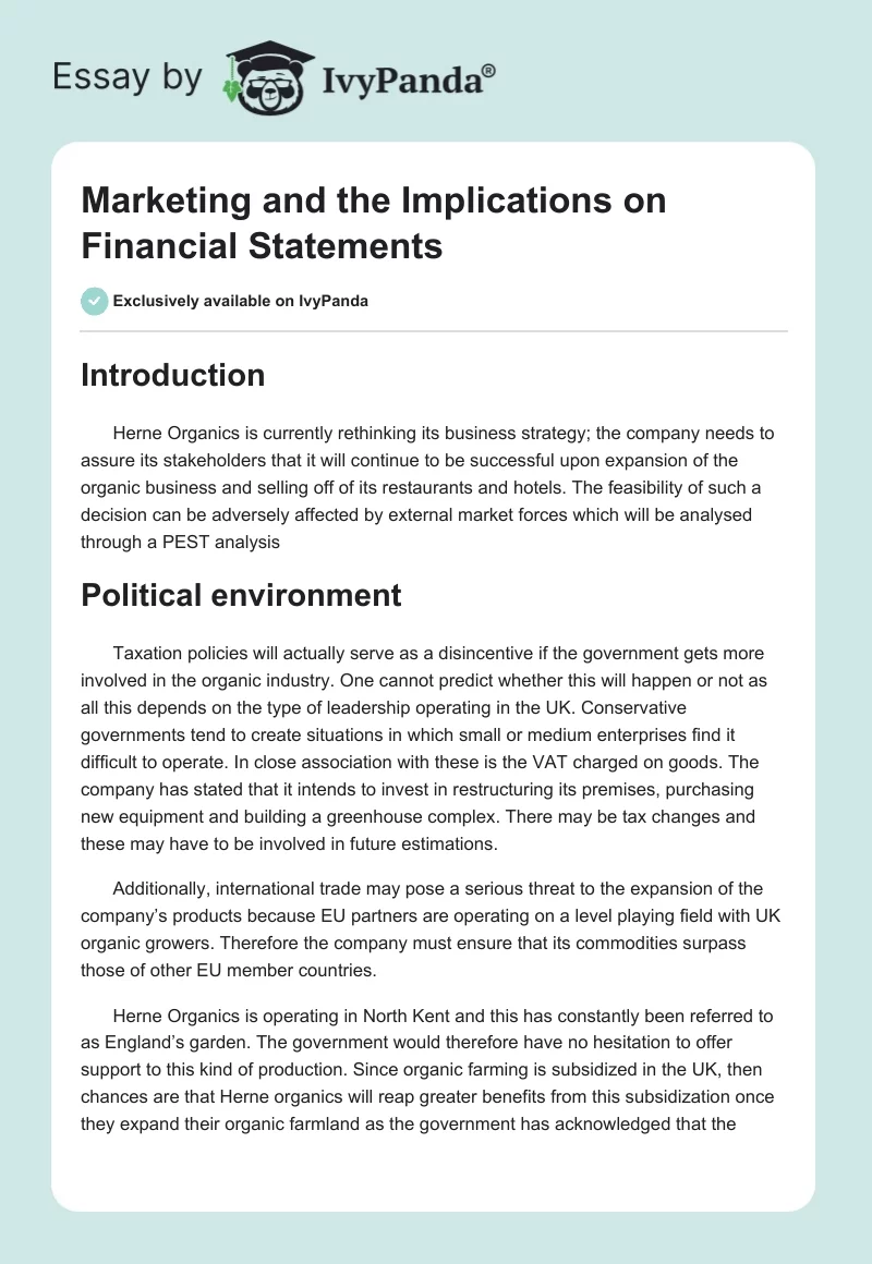 Marketing and the Implications on Financial Statements. Page 1
