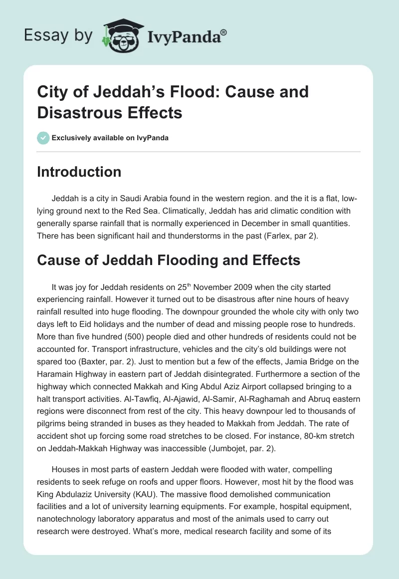 City of Jeddah’s Flood: Cause and Disastrous Effects. Page 1