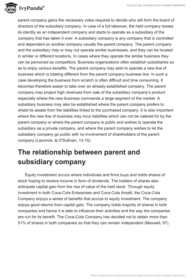 Coca-Cola: Investor and Investee Relations. Page 2