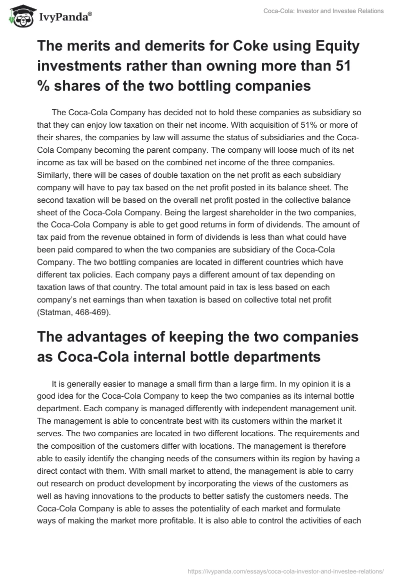 Coca-Cola: Investor and Investee Relations. Page 3