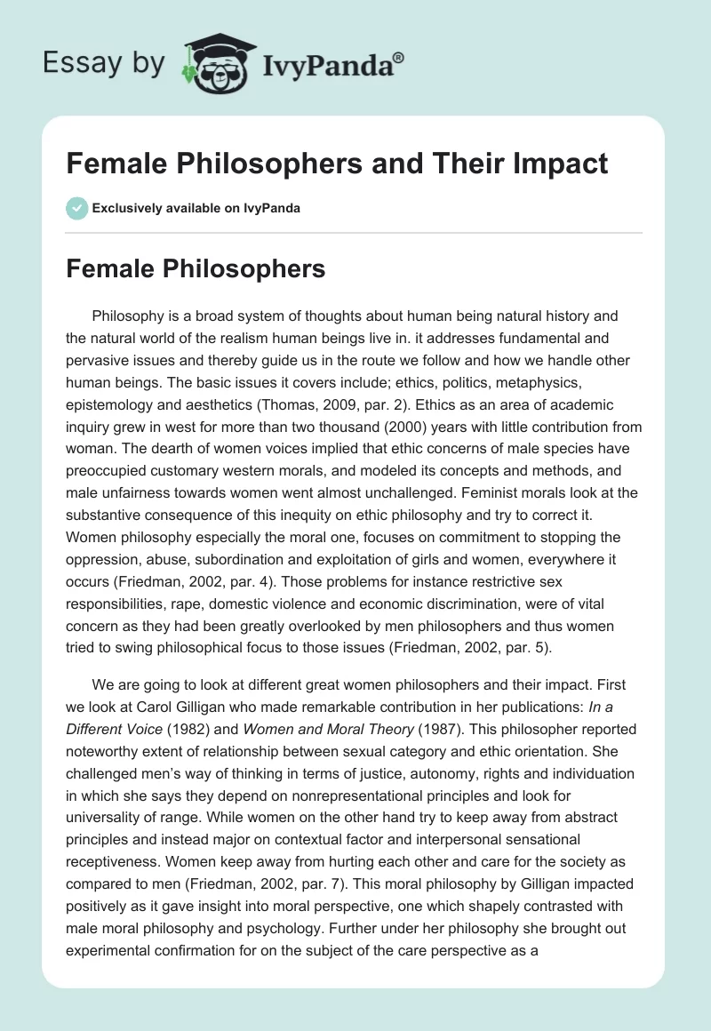 Female Philosophers and Their Impact. Page 1