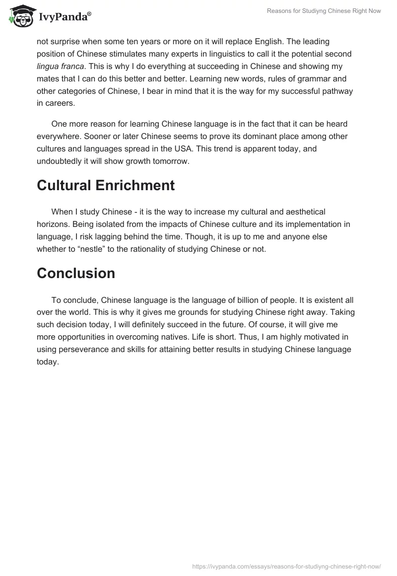 Reasons for Studiyng Chinese Right Now. Page 2