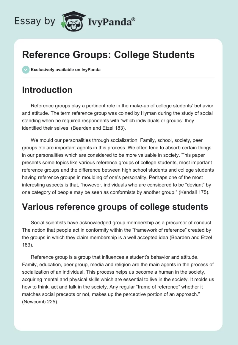 Reference Groups: College Students. Page 1