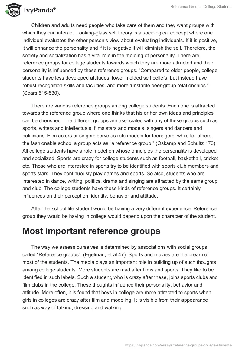 Reference Groups: College Students. Page 2