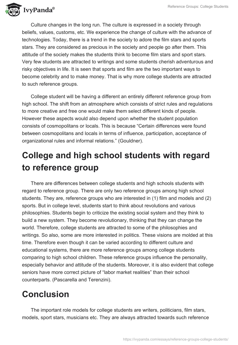 Reference Groups: College Students. Page 3