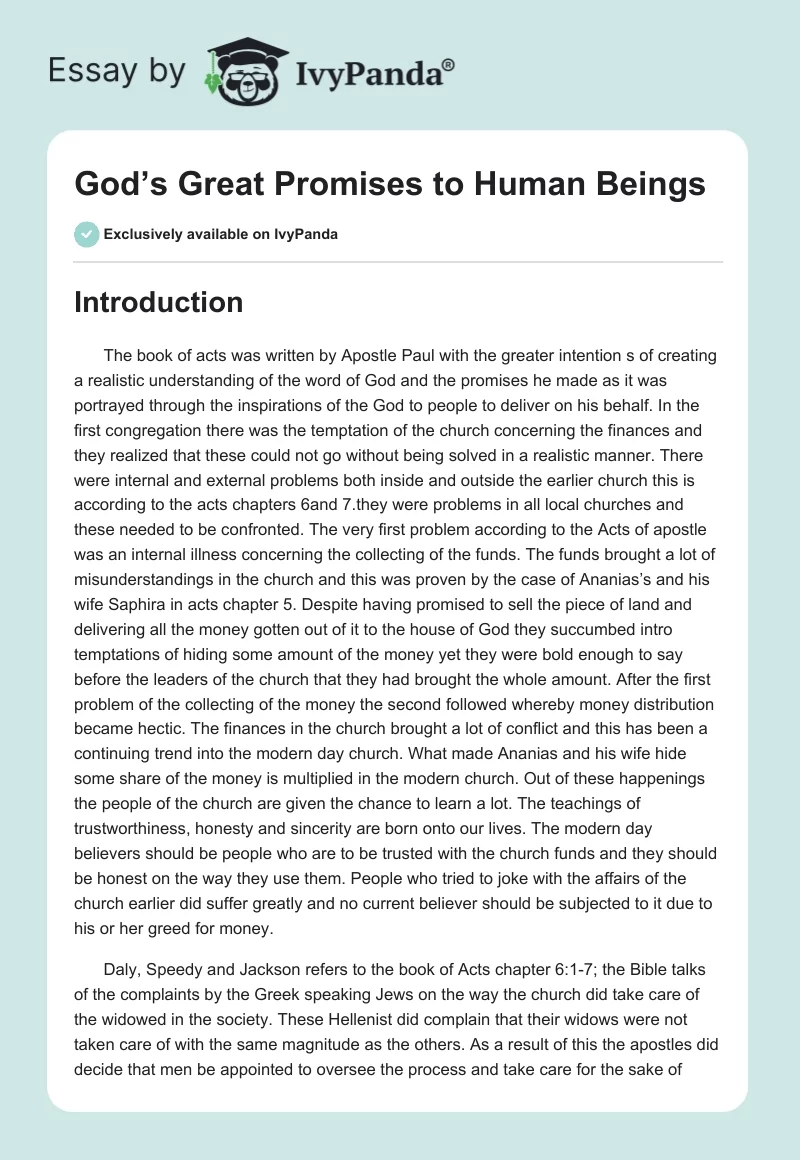 God’s Great Promises to Human Beings. Page 1