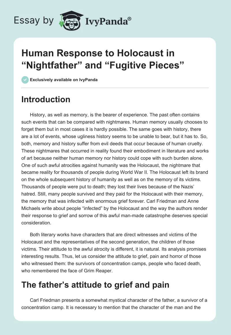 Human Response to Holocaust in “Nightfather” and “Fugitive Pieces”. Page 1