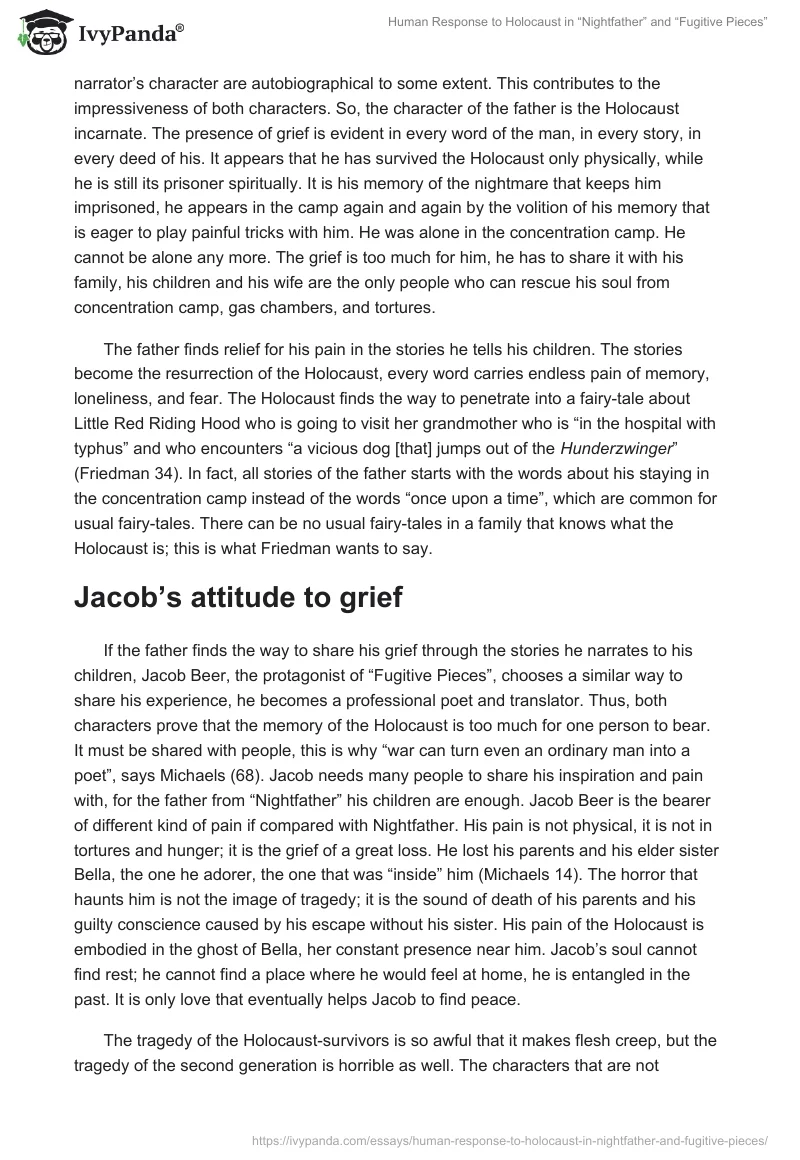 Human Response to Holocaust in “Nightfather” and “Fugitive Pieces”. Page 2