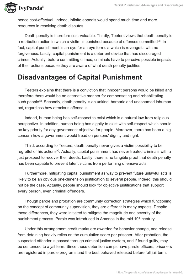 Capital Punishment: Advantages and Disadvantages. Page 2