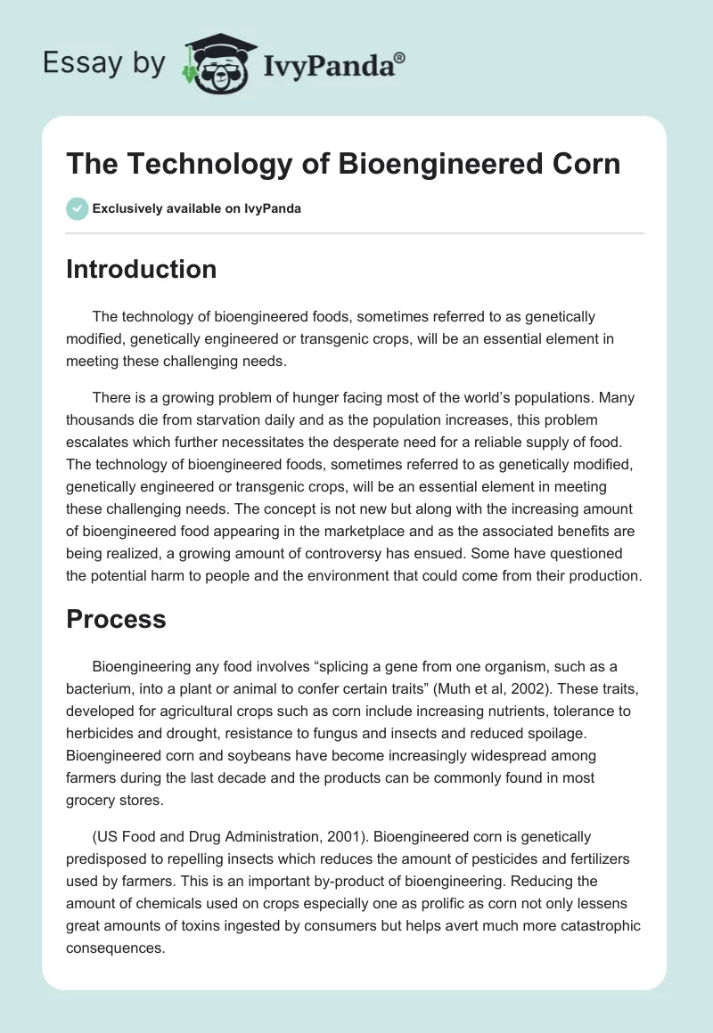 The Technology of Bioengineered Corn. Page 1