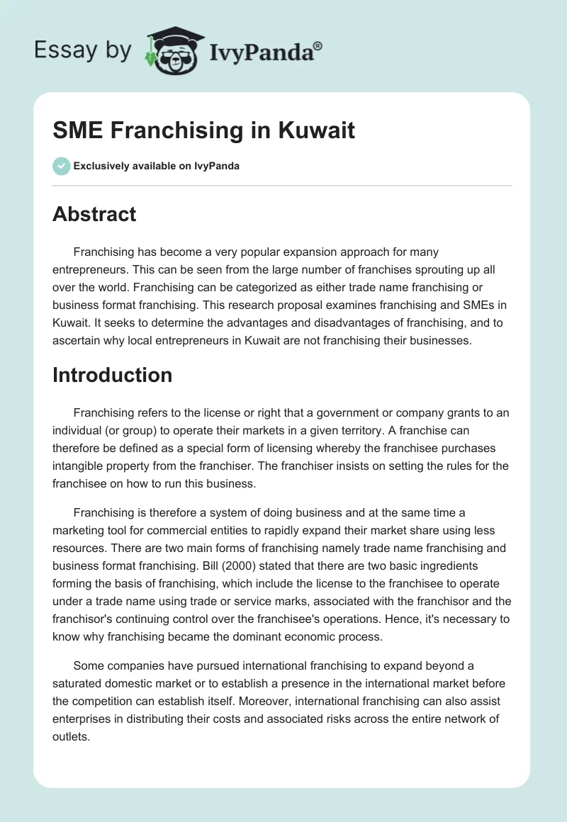 SME Franchising in Kuwait. Page 1