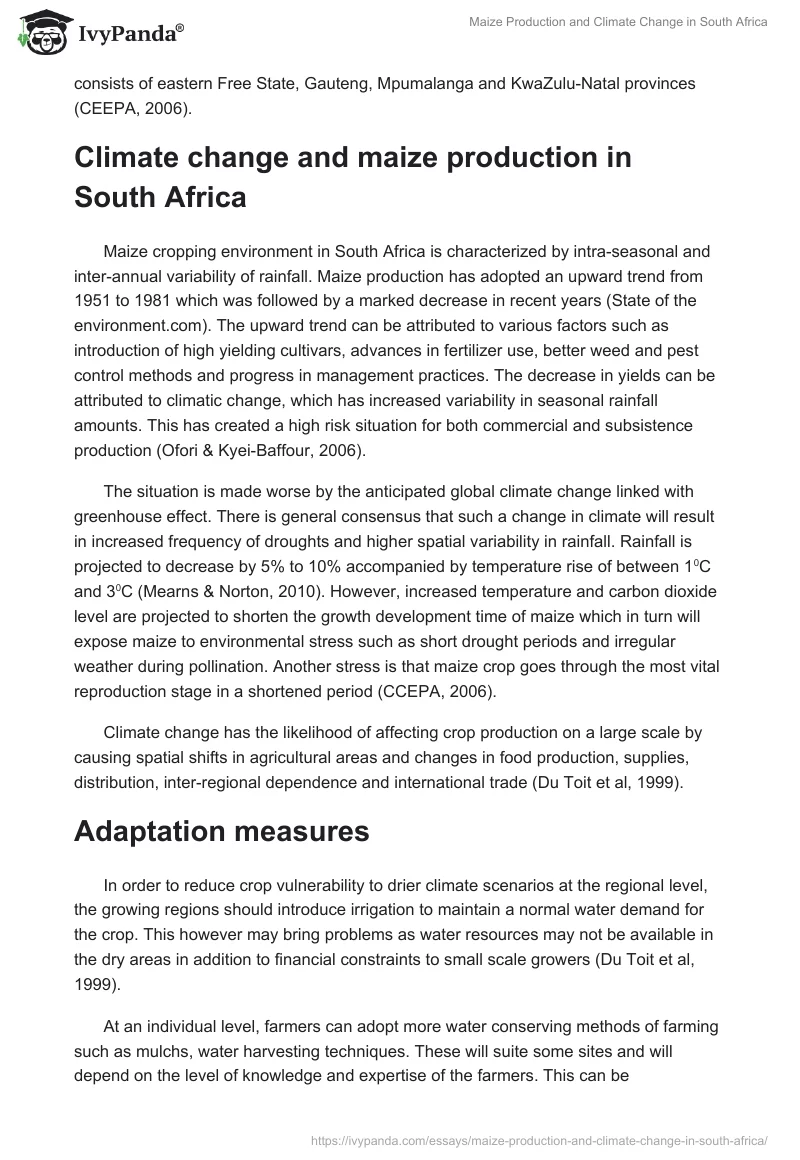 Maize Production and Climate Change in South Africa. Page 2