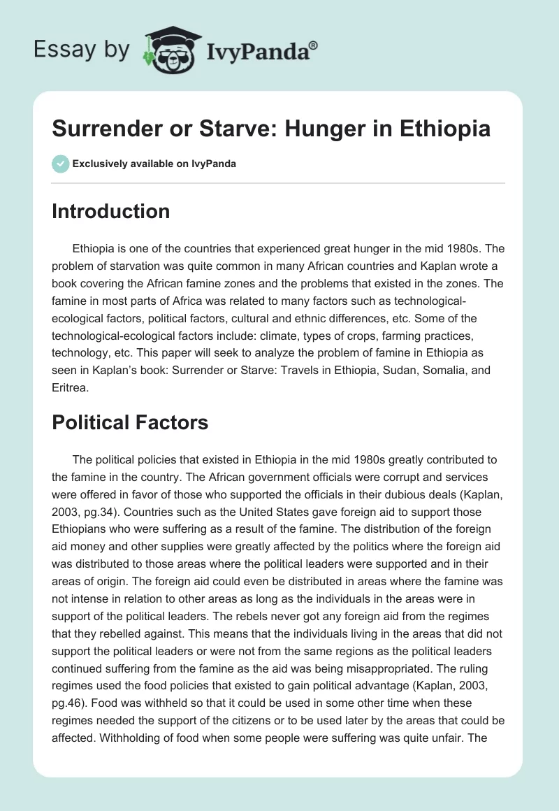 Surrender or Starve: Hunger in Ethiopia. Page 1