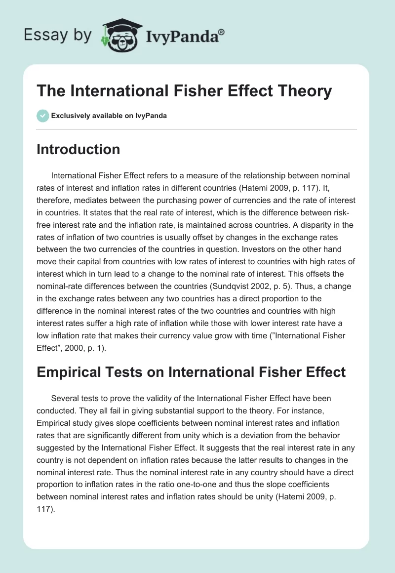The International Fisher Effect Theory. Page 1