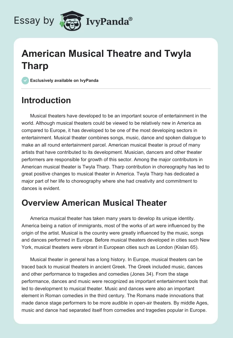 American Musical Theatre and Twyla Tharp. Page 1