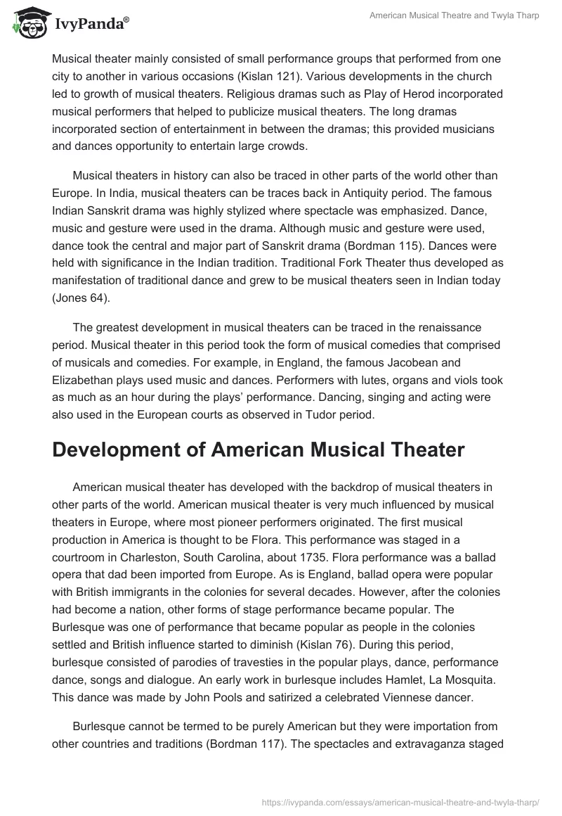 American Musical Theatre and Twyla Tharp. Page 2