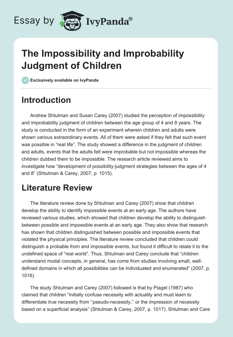 The Impossibility and Improbability Judgment of Children. Page 1