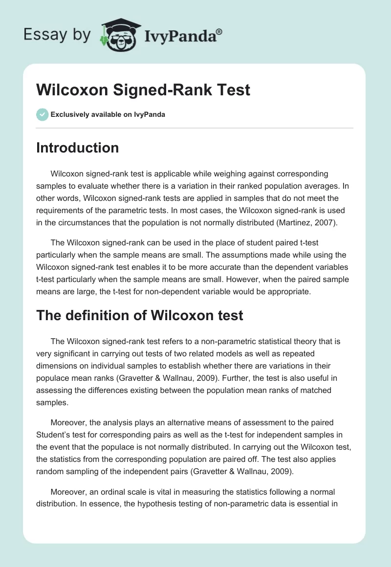 Wilcoxon Signed-Rank Test. Page 1