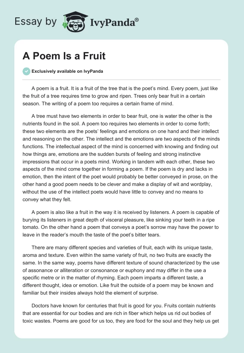 A Poem Is a Fruit. Page 1