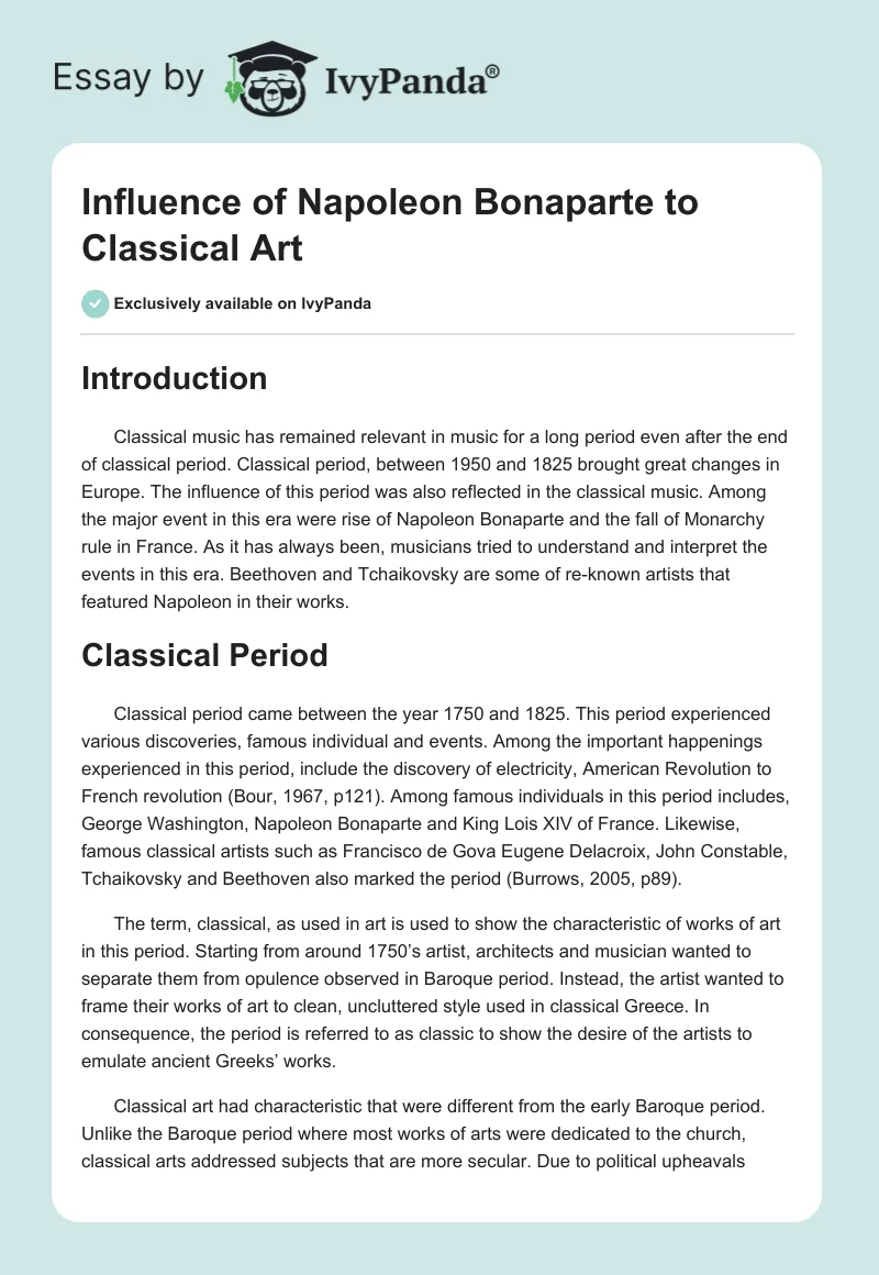 Influence of Napoleon Bonaparte to Classical Art. Page 1