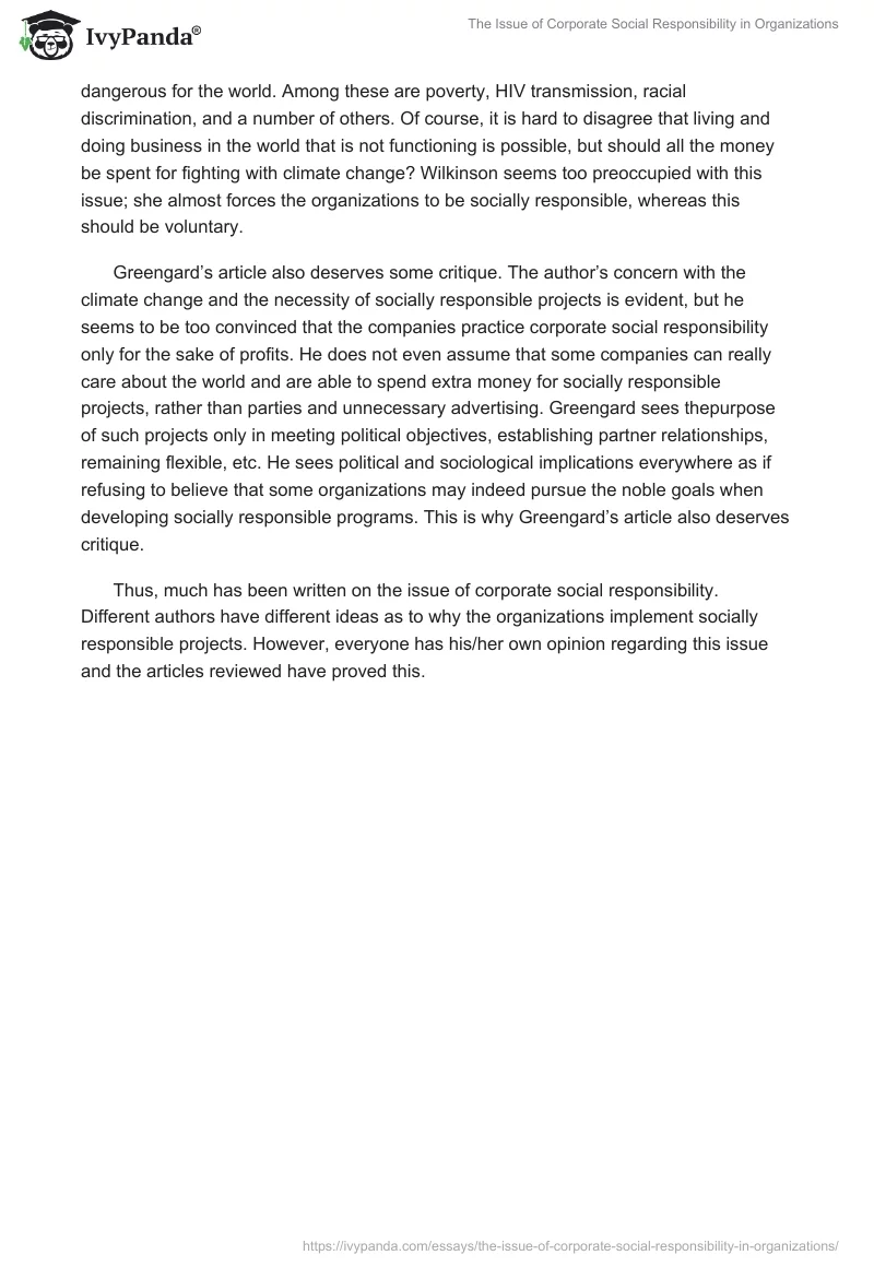 The Issue of Corporate Social Responsibility in Organizations. Page 2
