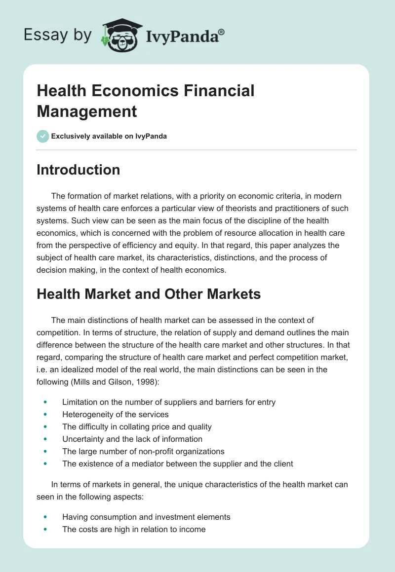 Health Economics Financial Management. Page 1